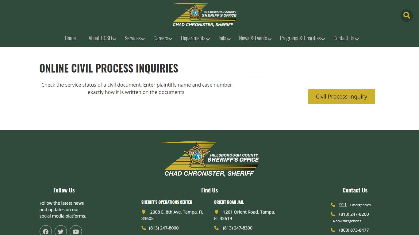 Hillsborough County Sheriff's Office Online Civil Process Inquiries ...